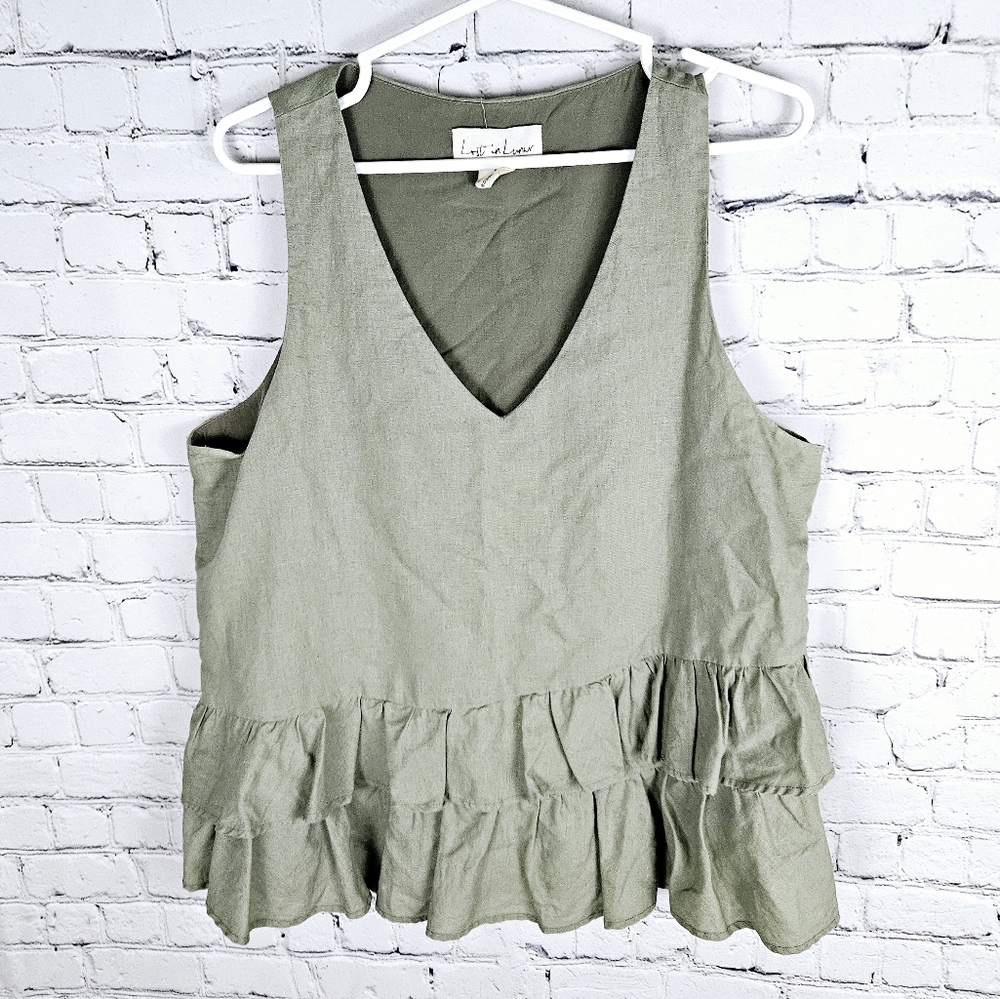 LOST IN LUNAR | Opal linen blend tiered ruffle v-neck top